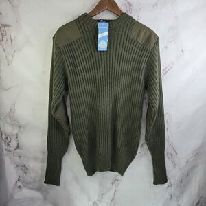 Vintage Wool Sweater Men Medium Green Shoulder Elbow Commando Military Tactical
